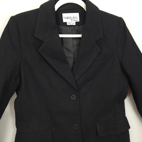 Tower Hill Collection Blazer Women 6 Black Wool Blend 3 Button Lined Jacket - Picture 14 of 14